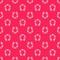 White line Horseshoe icon isolated seamless pattern on red background. Vector