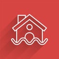 White line House flood icon isolated with long shadow. Home flooding under water. Insurance concept. Security, safety Royalty Free Stock Photo