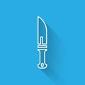 White line Hunter knife icon isolated with long shadow. Army knife. Vector