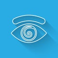White line Hypnosis icon isolated with long shadow. Human eye with spiral hypnotic iris. Vector