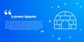 White line Igloo ice house icon isolated on blue background. Snow home, Eskimo dome-shaped hut winter shelter, made of Royalty Free Stock Photo