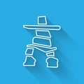 White line Inukshuk icon isolated with long shadow. Vector