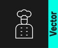 White line Italian cook icon isolated on black background. Vector