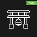 White line Japan Gate icon isolated on black background. Torii gate sign. Japanese traditional classic gate symbol Royalty Free Stock Photo