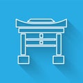 White line Japan Gate icon isolated with long shadow. Torii gate sign. Japanese traditional classic gate symbol. Vector