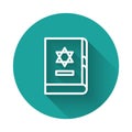 White line Jewish torah book icon isolated with long shadow. On the cover of the Bible is the image of the Star of David Royalty Free Stock Photo