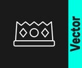 White line King crown icon isolated on black background. Vector Royalty Free Stock Photo