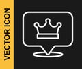 White line King crown icon isolated on black background. Vector Royalty Free Stock Photo