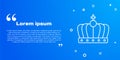White line King crown icon isolated on blue background. Vector Royalty Free Stock Photo
