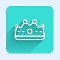 White line King crown icon isolated with long shadow. Green square button. Vector Royalty Free Stock Photo