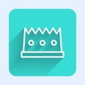 White line King crown icon isolated with long shadow. Green square button. Vector Royalty Free Stock Photo