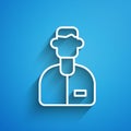 White line Laboratory assistant icon isolated on blue background. Long shadow. Vector