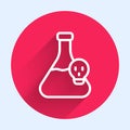 White line Laboratory chemical beaker with toxic liquid icon isolated with long shadow background. Biohazard symbol Royalty Free Stock Photo