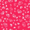 White line Lactose intolerance icon isolated seamless pattern on red background. Not allow milk. Allergy concept