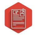 White line Lawsuit paper icon isolated with long shadow. Red hexagon button. Vector Illustration.