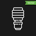 White line LED light bulb icon isolated on black background. Economical LED illuminated lightbulb. Save energy lamp Royalty Free Stock Photo