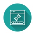 White line Loading a data window with a progress bar icon isolated with long shadow background. Green circle button Royalty Free Stock Photo