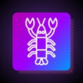 White line Lobster icon isolated on black background. Square color button. Vector. Royalty Free Stock Photo
