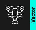 White line Lobster icon isolated on black background. Vector Royalty Free Stock Photo