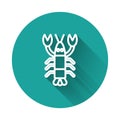 White line Lobster icon isolated with long shadow. Green circle button. Vector.