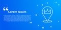 White line Location king crown icon isolated on blue background. Vector Royalty Free Stock Photo