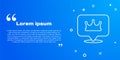 White line Location king crown icon isolated on blue background. Vector Royalty Free Stock Photo