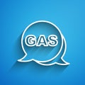 White line Location and petrol or gas station icon isolated on blue background. Car fuel symbol. Gasoline pump. Long Royalty Free Stock Photo
