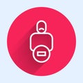 White line Loss of friend icon isolated with long shadow. Red circle button. Vector