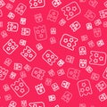 White line Lottery ticket icon isolated seamless pattern on red background. Bingo, lotto, cash prizes. Financial success Royalty Free Stock Photo