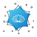 White line Lotus flower icon isolated on white background. Blue hexagon button. Vector Royalty Free Stock Photo