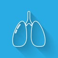 White line Lungs icon isolated with long shadow. Vector.