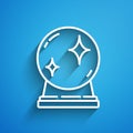 White line Magic ball icon isolated on blue background. Crystal ball. Long shadow Royalty Free Stock Photo