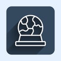 White line Magic ball icon isolated with long shadow background. Crystal ball. Blue square button. Vector Royalty Free Stock Photo