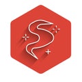 White line Magic fog or smoke icon isolated with long shadow. Red hexagon button. Vector