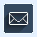 White line Mail and e-mail icon isolated with long shadow background. Envelope symbol e-mail. Email message sign. Blue Royalty Free Stock Photo