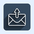 White line Mail and e-mail icon isolated with long shadow background. Envelope symbol e-mail. Email message sign. Blue Royalty Free Stock Photo