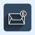 White line Mail and e-mail icon isolated with long shadow background. Envelope symbol e-mail. Email message sign. Blue Royalty Free Stock Photo
