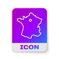 White line Map of France icon isolated on white background. Rectangle color button. Vector Royalty Free Stock Photo