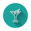 White line Martini glass icon isolated with long shadow background. Cocktail icon. Wine glass icon. Green circle button