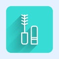 White line Mascara brush icon isolated with long shadow. Green square button. Vector Royalty Free Stock Photo