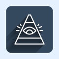 White line Masons symbol All-seeing eye of God icon isolated with long shadow background. The eye of Providence in the