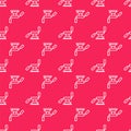 White line Medical dental chair icon isolated seamless pattern on red background. Dentist chair. Vector Royalty Free Stock Photo