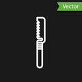 White line Medical saw icon isolated on black background. Surgical saw designed for bone cutting limb amputations and