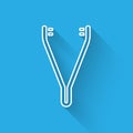 White line Medical tweezers icon isolated with long shadow. Medicine and health. Anatomical tweezers. Vector