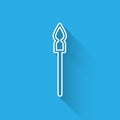 White line Medieval spear icon isolated with long shadow. Medieval weapon. Vector