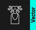 White line Medusa Gorgon head with snakes greek icon isolated on black background. Vector Royalty Free Stock Photo