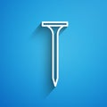 White line Metallic nail icon isolated on blue background. Long shadow Royalty Free Stock Photo