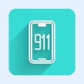 White line Mobile phone with emergency call 911 icon isolated with long shadow background. Police, ambulance, fire Royalty Free Stock Photo