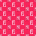 White line Mobile phone and shopping cart icon isolated seamless pattern on red background. Online buying symbol Royalty Free Stock Photo