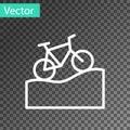 White line Mountain bicycle icon isolated on transparent background. Bike race. Extreme sport. Sport equipment. Vector Royalty Free Stock Photo